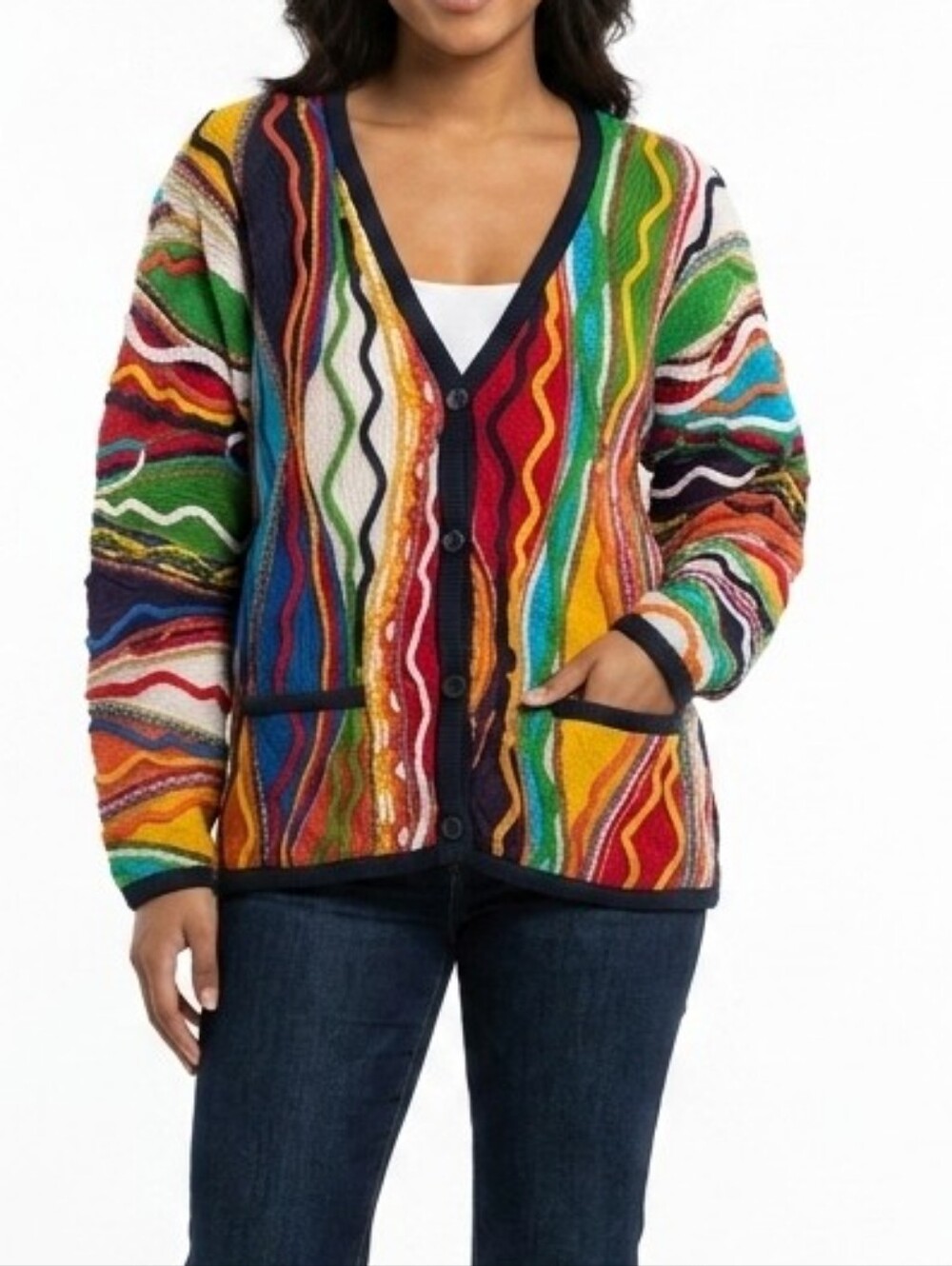 Vintage Coogi Australia Cardigan 100% Mercerised Cotton Multicolor Knit Size M